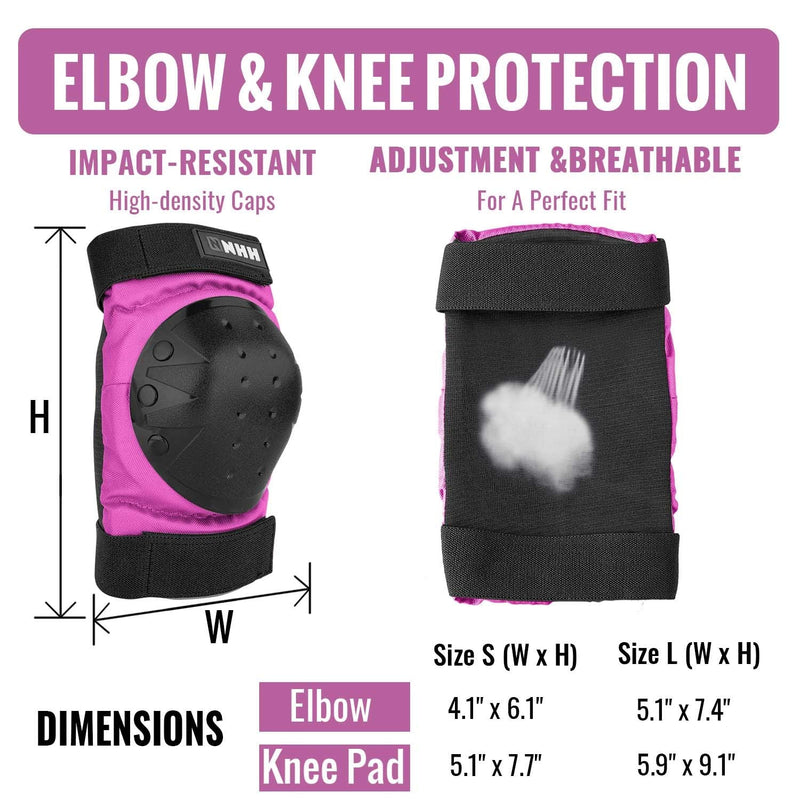 NHH Skateboard Knee Pads Set - 6 In 1 Protective Gear Set Knee Pads Elbow Pads and Wrist Guards for Kids Youth Adults Men and Women (Pink, Medium) Pink - BeesActive Australia