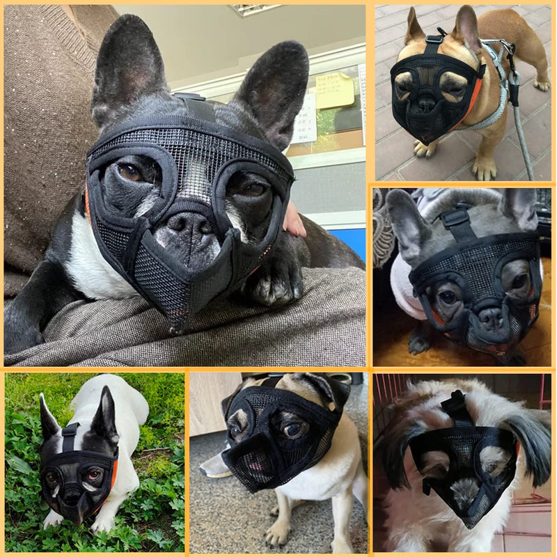 French Bulldog Muzzle, Short Snout Dog Muzzle for Shih Tzu English Bulldog, Mesh Dog Muzzle with Tongue Out Design, Flat Face Dog Muzzle for Biting Chewing Grooming S Grey - BeesActive Australia
