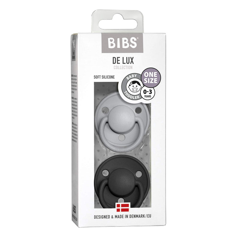 BIBS Pacifiers - De Lux Collection | BPA-Free Baby Pacifier | Made in Denmark | Set of 2 Cloud/Black Color Premium Soothers | Size One Size - BeesActive Australia