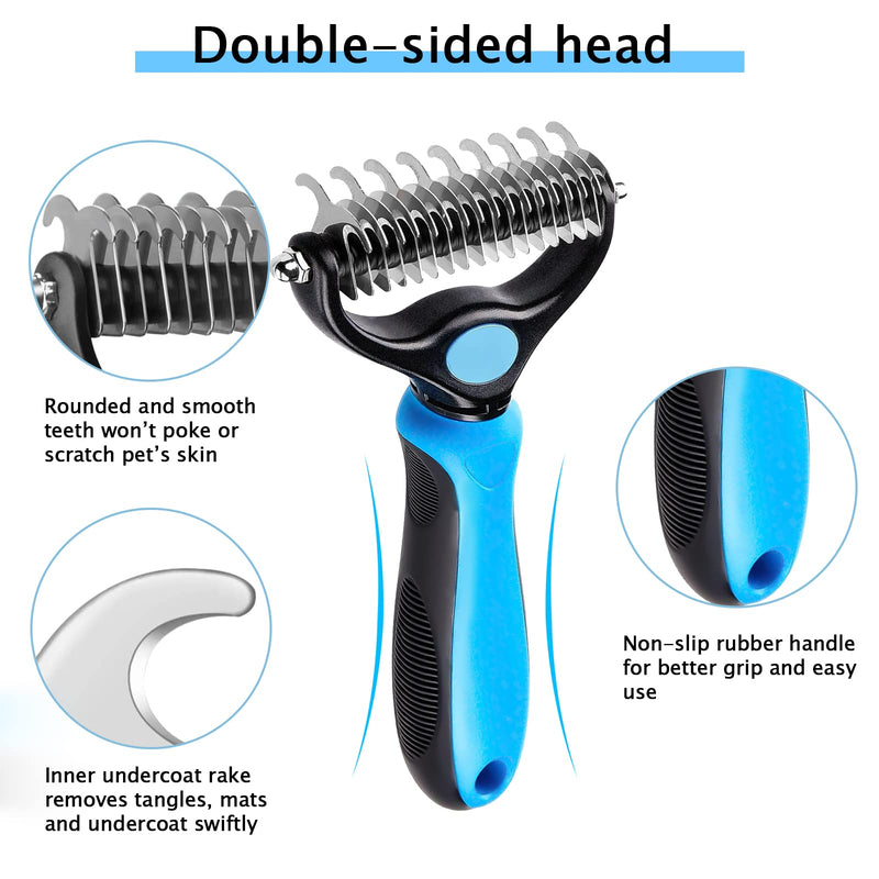 Nepfaivy Undercoat Rake for Dogs Cats - Dog Shedding Brush for Long Haired Dogs, Double Sided Dog Deshedding Brush, Undercoat Brush for Dogs, Pet Grooming Brush for Dematting with Dog Comb Blue and Black (With Free Bonus) - BeesActive Australia