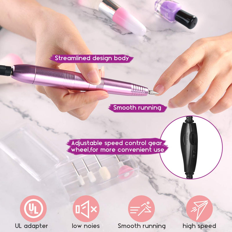 AGPtek Nail Drill Set, Electric Nail Drill Kit Portable and Professional Nail File Kit for Acrylic Nail, Gel Polish, Manicures and Pedicure, Ideal for Nail Salon, Studio and Home Use,Purple - BeesActive Australia