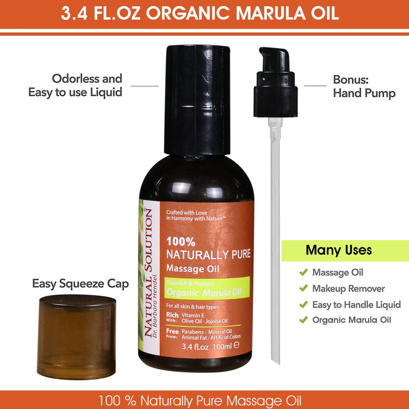 Natural Solution 100% Naturally Pure Massage Oil,for Aromatherapy Relaxing Massage,Organic Marula Oil,Jojoba Oil & Olive Oil,Hair & Skin Care Benefits,Nourish & Protect - 3.4 oz - BeesActive Australia