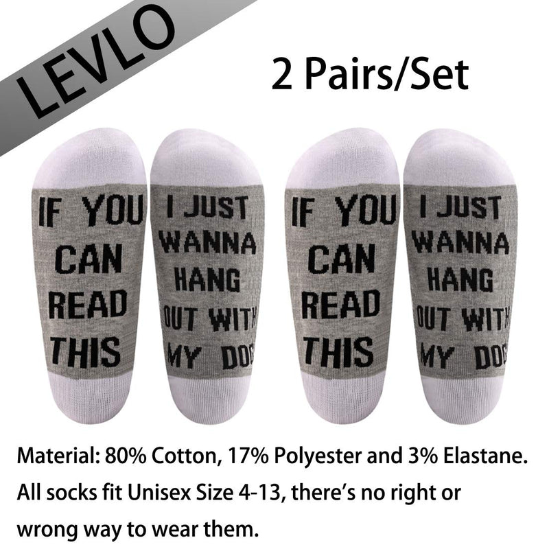 LEVLO Dog Lover Gift Dog Owner Socks Dog Mom Gift If You Can Read This I Just Wanna Hang Out With My Dog Cotton Socks 2 Pairs/Set - Mid Calf - 1 - BeesActive Australia
