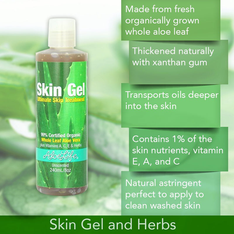 Aloe Life - Skin Gel and Herbs, 99 % Certified Organic, Whole Leaf Aloe Vera Plus Vitamin A, C, E and Herbs, Whole Leaf Aloe Vera is Concentrated to Give the Best Results (Unscented, 8 Ounces) 8 Ounce (Pack of 1) - BeesActive Australia
