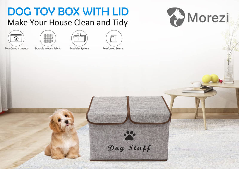 Morezi Large Dog Toy Storage Box with Lid Basket Organizer - Perfect Collapsible Bin for Living Room, Playroom, Closet, Home Organization Dog Light Gray - BeesActive Australia