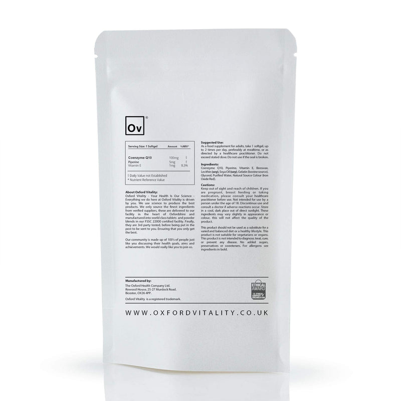 Coenzyme Q10 100mg with Piperine | Supplements for General Health and Energy | Oxford Vitality 60 - BeesActive Australia