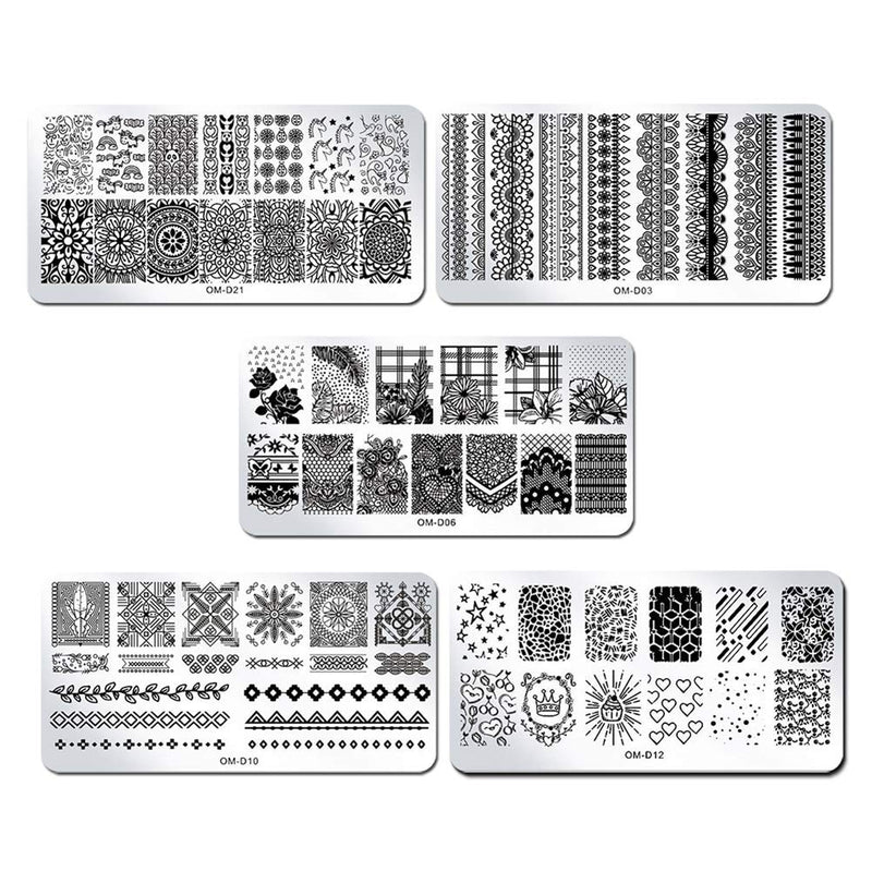 WOKOTO 5Pcs Nail Stamping Kit Flower Mandala Lace Animal Unicorn Design Stamping Plates Nail Art Set - BeesActive Australia