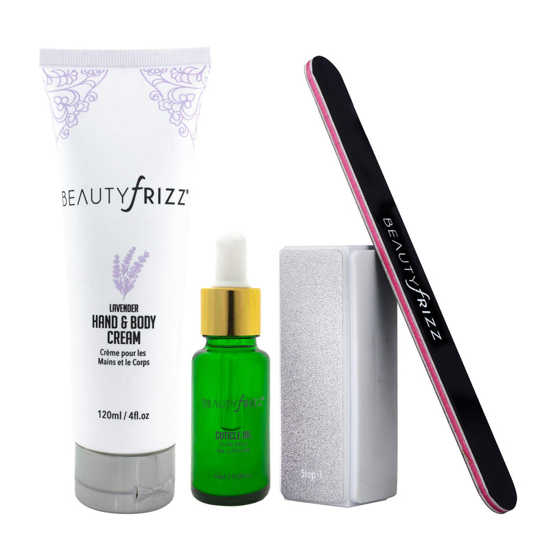 Beautyfrizz Lavender Nail Buffer Set - Manicure Set with 3-Sided Buffer, Cuticle Oil & Hand and Body Cream - BeesActive Australia