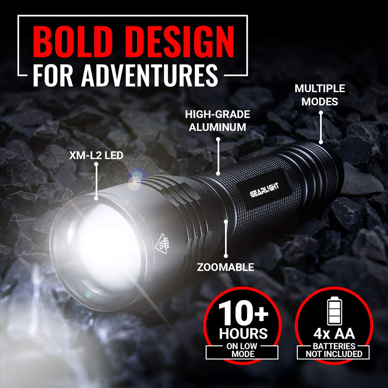 GearLight High-Powered Led Flashlight S2000 - Brightest High Lumen Light, Zoomable and Water Resistant - Powerful Camping and Emergency Gear Flashlights - BeesActive Australia