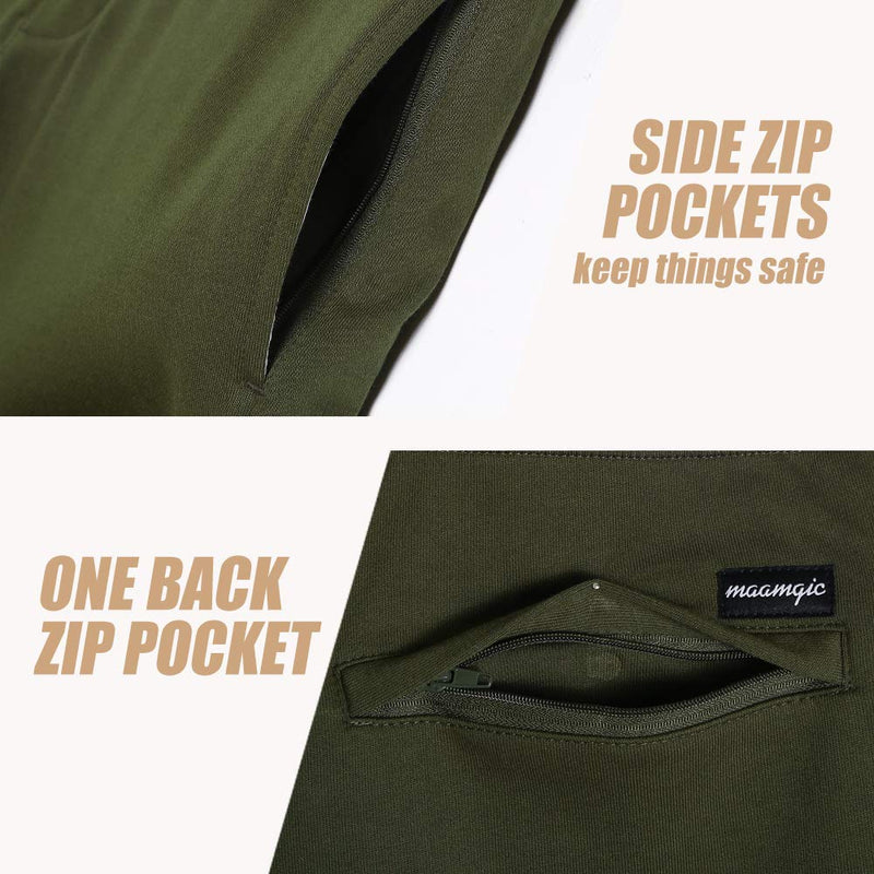 maamgic Mens Athletic Gym Shorts 5.5" Elastic Waist Casual Pajama Pocket Jogger Men Workout Short Pants X-Small Army Green - BeesActive Australia