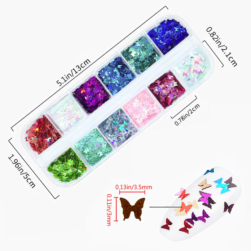 3D Holographic Butterfly Nail Glitter, UVANKAUP 24 Colors Butterfly Glitter Nail Sequins Laser Butterfly Nail Art Glitter Stickers Decals Acrylic for Nail Art Decoration & DIY Crafting - BeesActive Australia