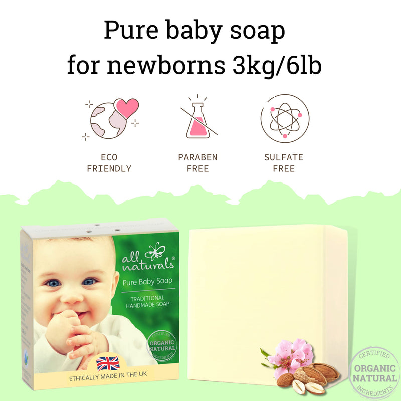 All Naturals, Organic Pure Baby Soap - with Soothing Shea Butter, Jojoba, Almond Oils, 100g - BeesActive Australia