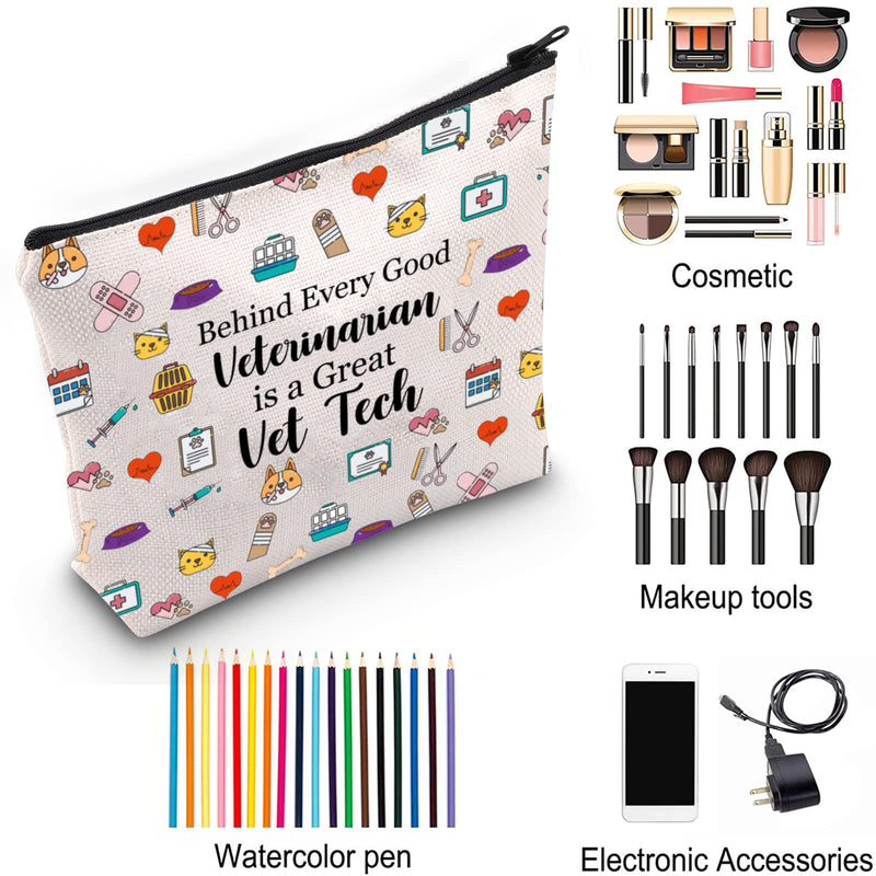ZJXHPO Vet Tech Survival Kit Behind Every Good Veterinarian Is A Great Vet Tech Makeup Bag With Zipper Vet Tech Appreciation Gift (Vet Tech) - BeesActive Australia