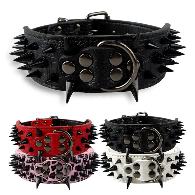 Benala Pet Dog Collar Adjustable Harness Spiked Studded Faux Leather Punk Rivet Dog Collar Pu Sharp Spikes Dog Supplies,Leopard,M - BeesActive Australia