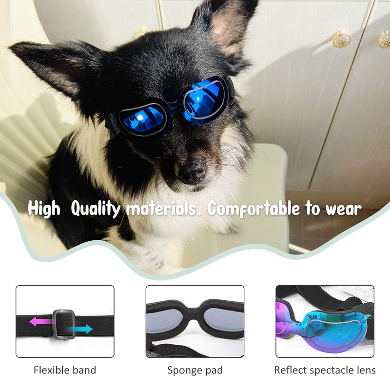 PEDOMUS Dog Sunglasses Small Dog Goggles Doggles Dog Glasses for Small Dogs Adjustable Band Blue - BeesActive Australia