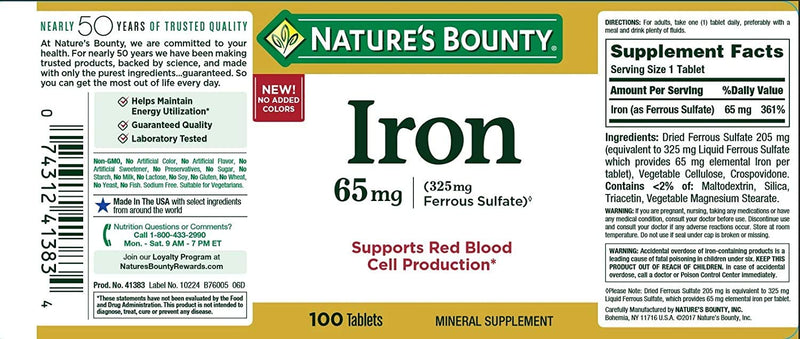 Nature's Bounty 65 Mg.(325 mg), 100 Count 100 Count (Pack of 1) - BeesActive Australia