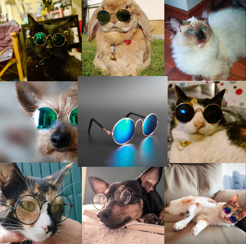 YAODHAOD Pet Sunglasses Classic Retro Circular Metal Prince Sunglasses Funny Cute Puppy Cat Teacher Bachelor Cosplay Glasses Pet Photos Props for Small Dog Cat Transparent - BeesActive Australia