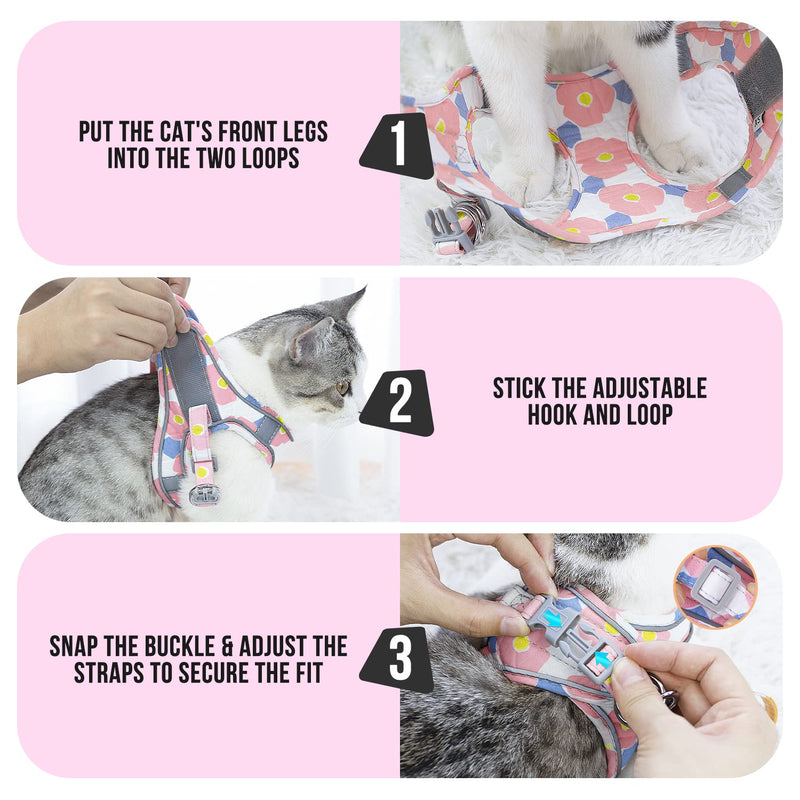 Lukovee Cat Harness and Leash for Walking, Adjustable Escape Proof Vest Harness for Kitten with Reflective Strips Lightweight Step-in Jacket for Cats Puppy Small Pet Traveling Hiking XXS ( Chest 11.0'' ~ 12.2'') A- Pink - BeesActive Australia