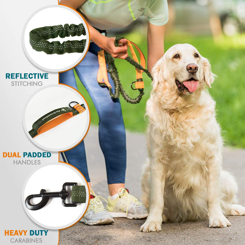 Hands Free Dog Leash for Running | Waist Leash for Walking, Hiking, Cycling and Training w. Adjustable Belt and Retractable Bungee Leash for Medium and Large Pet | Professional Lead Walker Harness Khaki & Orange Large Dog (35-150 lbs) - BeesActive Australia