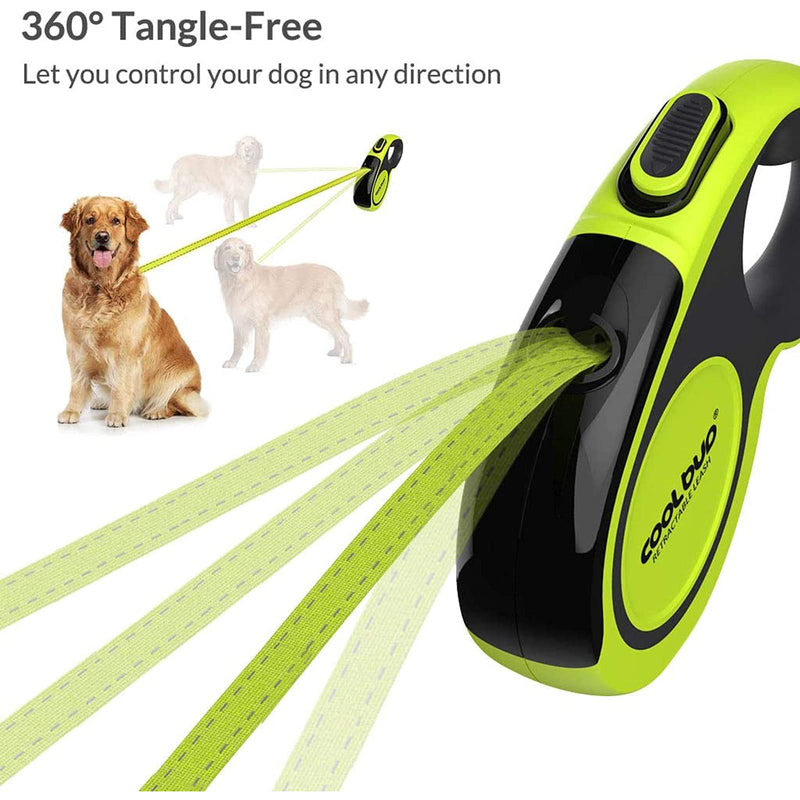 Retractable Dog Leash, 360 Degree Tangle-Free, 16ft Heavy Duty Pet Walking Leash with Anti-Slip Handle for Small/Medium/Large Dog or Cat, Strong Reflective Nylon Tape, One-Handed Brake, Pause, Lock Green - BeesActive Australia