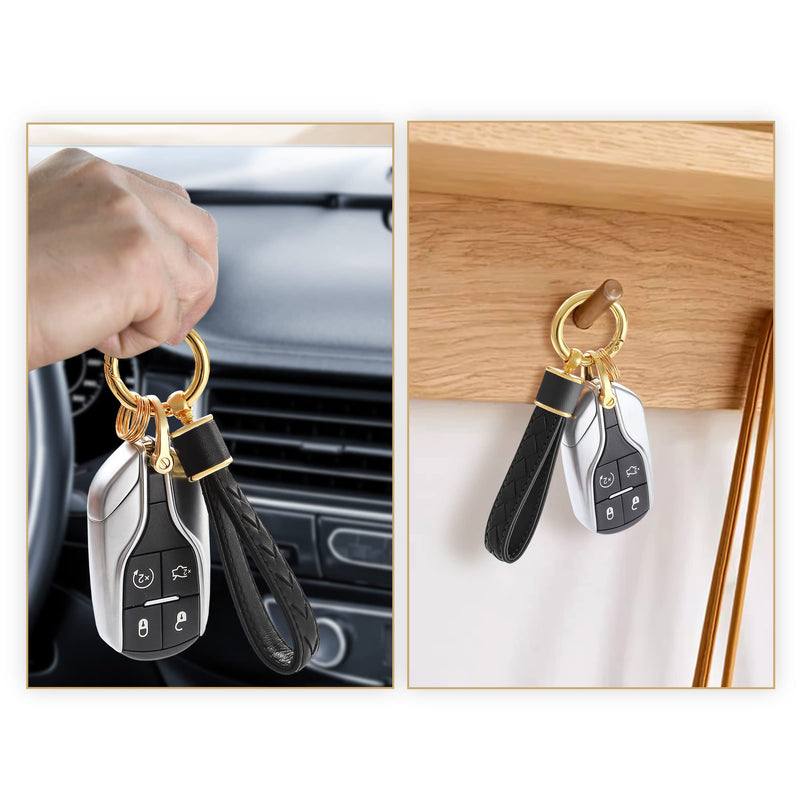 Gkeygo Leather Car Keychain, Handmade Woven Keychains for Women and Men, Universal Key Fob Holder with 360 Degree Rotatable, Anti-Lost D-Ring, 2 Keyrings and 1 Screwdriver – Black - BeesActive Australia