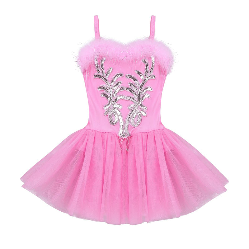 [AUSTRALIA] - ranrann Kids Girls Swan Lake Sequins Beads Ballet Gymnastic Leotard Tutu Dress with Gloves Hair Clip Pink 10 / 12 