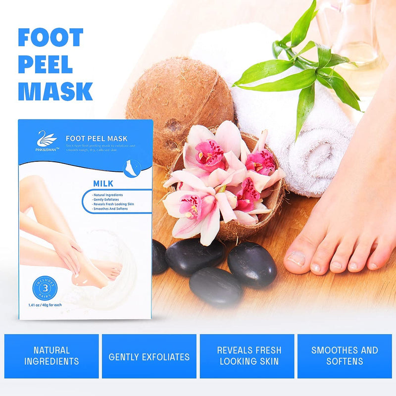 Pink&iSwan Milk Foot Peel Mask - Callus Remover for Feet - Pedicure Kit - Peel Off Mask - Foot Mask - Foot Care - Foot Callus Remover - Pedicure Set - Foot booties Disposable - (3 Pack) - BeesActive Australia