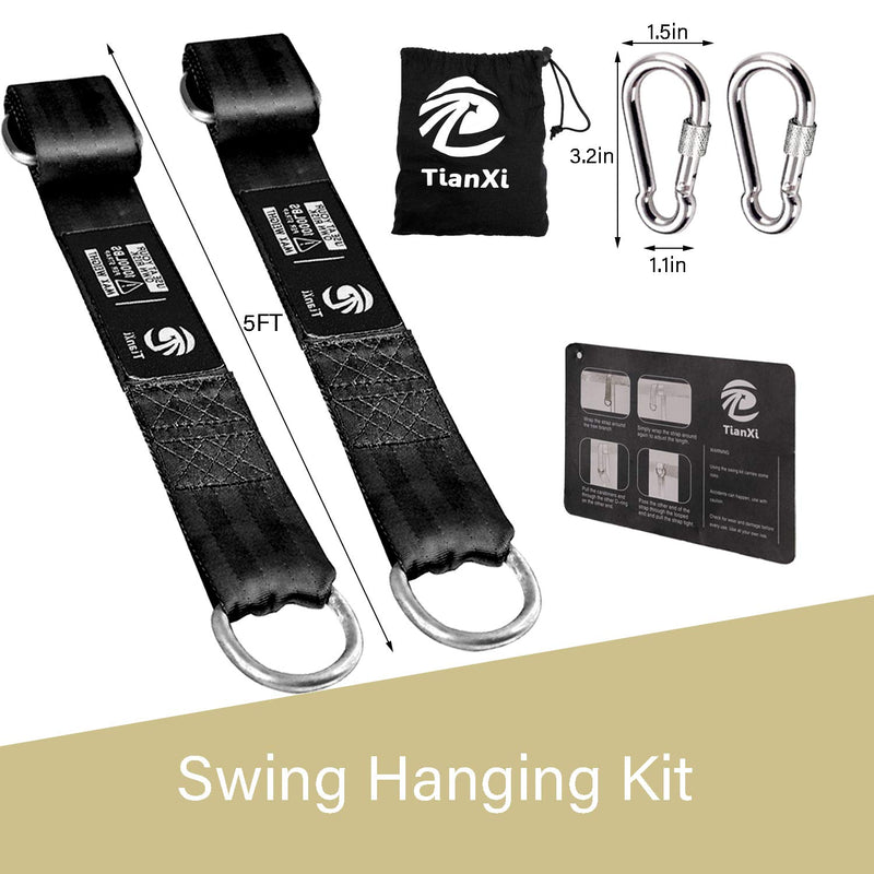 Tree Swing Hanging Strap - 5ft Swing Straps Outdoor Suspension Accessories Kit, Holds 2200lbs with Stainless Carabiners, Easy Installation, Perfect for Baby/Garden/Toddler Swing (Black) Black - BeesActive Australia