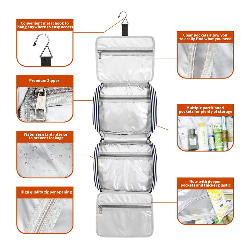 Hanging Travel Toiletry Bag, Large Capacity Wash Bag Waterproof Cosmetic Bag Makeup Organizer with 4 Compartments & 1 Sturdy Hook for Women/Men Blue - BeesActive Australia