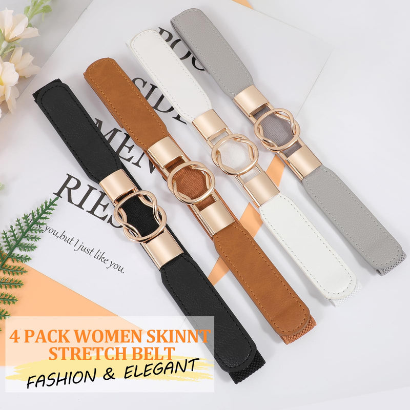 WERFORU Women Skinny Belt for Dresses Retro Stretch Ladies Waist Belt Plus Size Set of 4 Fits Waist 30"-42" A-black+brown+white+gray - BeesActive Australia