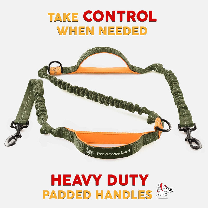 Hands Free Dog Leash for Running | Waist Leash for Walking, Hiking, Cycling and Training w. Adjustable Belt and Retractable Bungee Leash for Medium and Large Pet | Professional Lead Walker Harness Khaki & Orange Large Dog (35-150 lbs) - BeesActive Australia