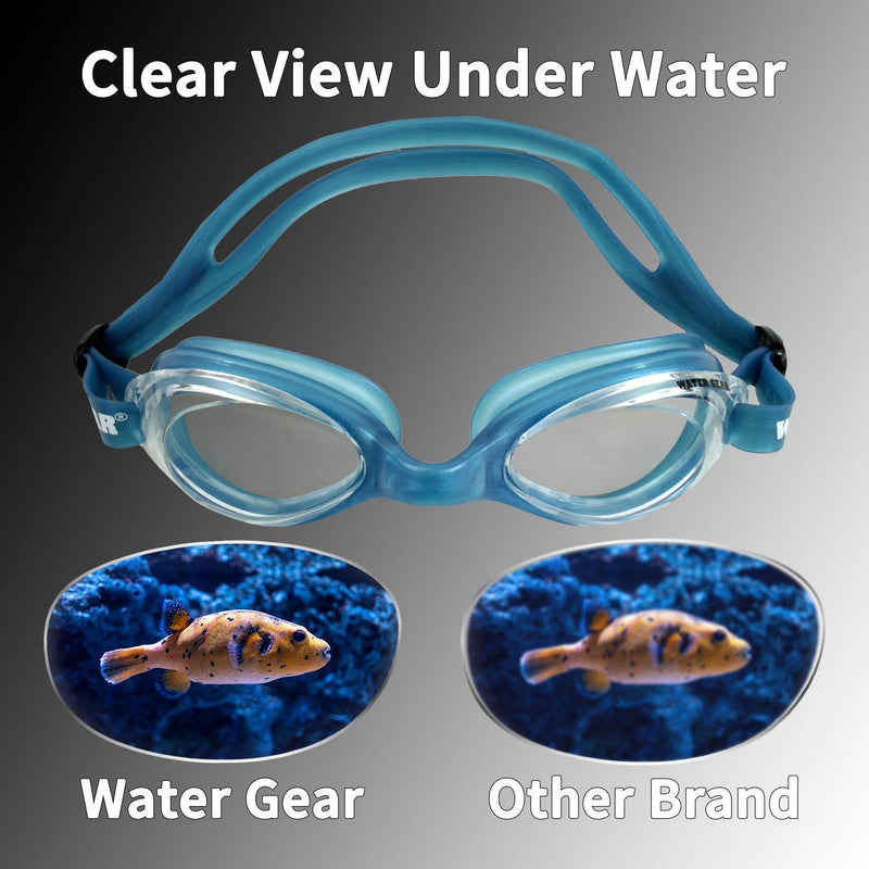 Water Gear Racer Anti-Fog Swimming Goggles - Great for Pool and Diving - Unisex Clear W/Blue Seals - BeesActive Australia