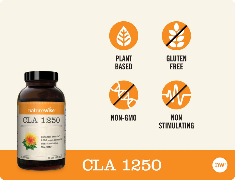 NatureWise CLA 1250 Support Exercise Naturally (2-Month Supply), Support Fitness goals, Supports healthy energy levels 180 Count 180 Count (Pack of 1) - BeesActive Australia