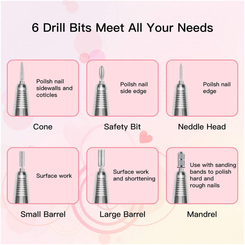 Moocii Nail Drill for Acrylic Nail 30000 rpm Professional Portable Electric Nail File for Home Salon Low Heat High Speed Efile Nail Drill Machine for Gel Nail Natural Nail - BeesActive Australia