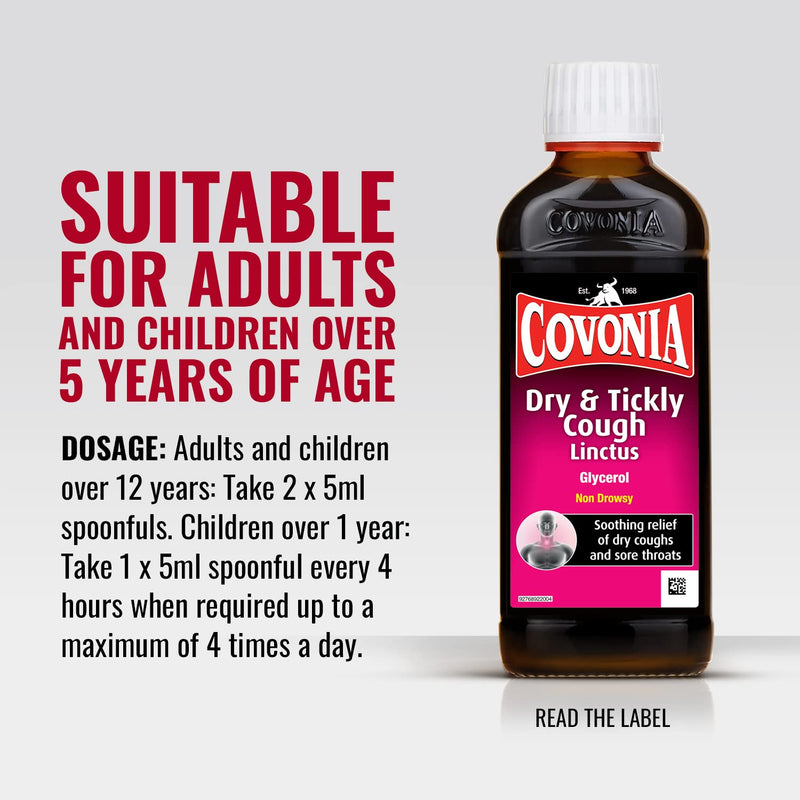 Covonia Dry & Tickly Cough Linctus 150ml soothing relief of dry coughs and sore throats - BeesActive Australia