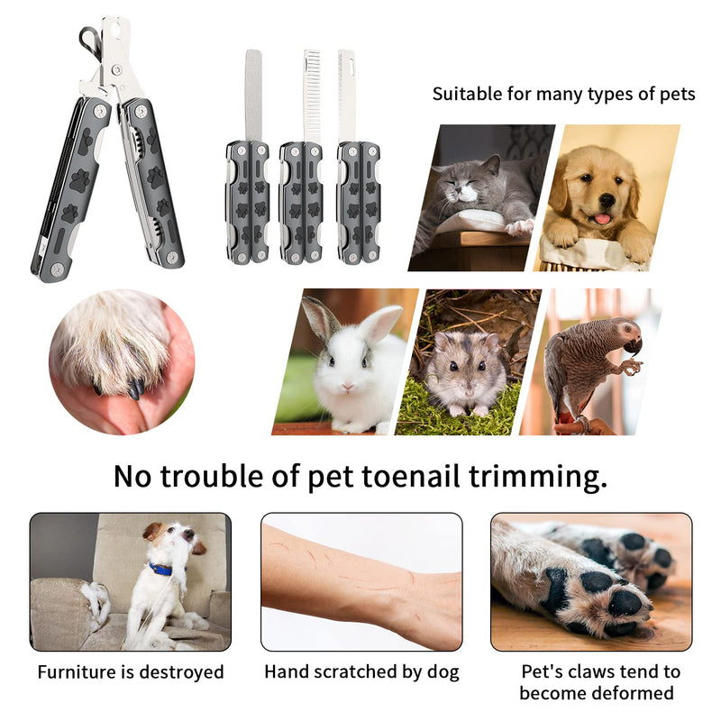 Dog Nail Clippers, Foldable Multifunctional 4 In1 Pet Nail Trimmers with Nail File, Grooming Comb. Ergonomic Handle with Safety Guard to Avoid Over Cutting - Professional Grooming Tool for Pets - BeesActive Australia