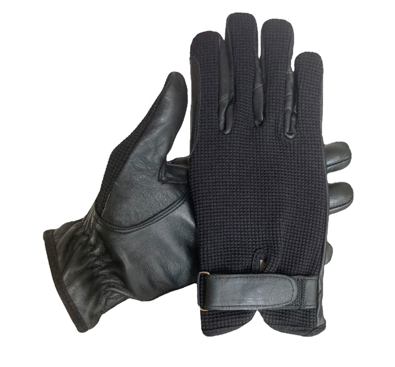 Ladies Horse Riding Women's Gloves Equestrian Real Leather & Cotton Premium Quality in Black Medium - BeesActive Australia