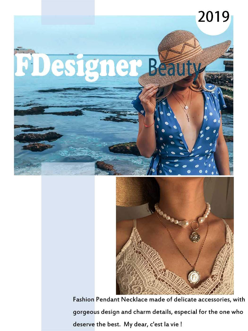 Fdesigner Fashion Geometric Pearl Choker Necklace Gold Round Coins Charm Pendant Necklaces Chain Jewlery Handmade Dainty Necklace for Women - BeesActive Australia