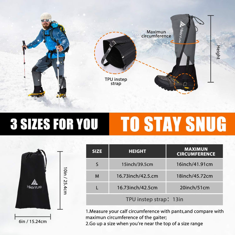 Hikenture Leg Gaiters(Size M) and Ice Cleats Crampons(Size M), Anti-Tear Hiking Gaiters and 19 Spikes Shoe Ice & Snow Grips, Shoe Gaiters & Microspikes for Hiking, Fishing, Walking, Mountaineering - BeesActive Australia
