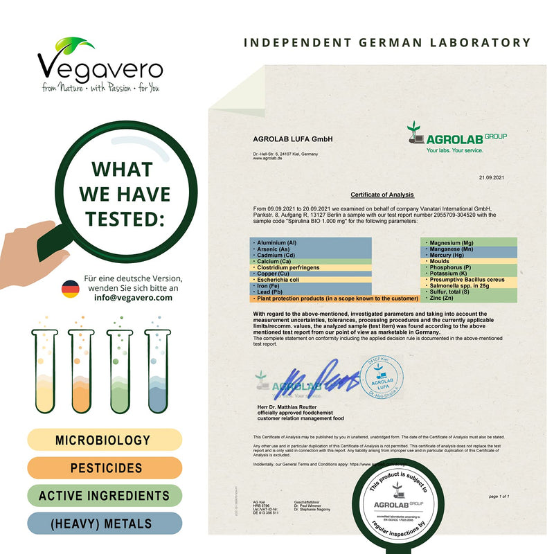 Spirulina Vegavero® | 100% Organic | 1000mg per Tablet | NO Additives | 270 Vegan Tablets | Rich Source of Protein, Vitamins & Minerals - BeesActive Australia
