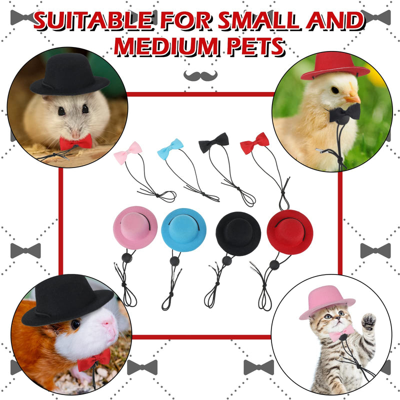 4 Sets 8 Pieces Guinea Pig Clothes Small Animal Bow Ties Pet Hats Outfit Suit Cosplay Cool Kawaii Pet Black Hat for Hamster Ferret Cat Rats Puppy Kitten Hedgehog Bearded Dragon - BeesActive Australia