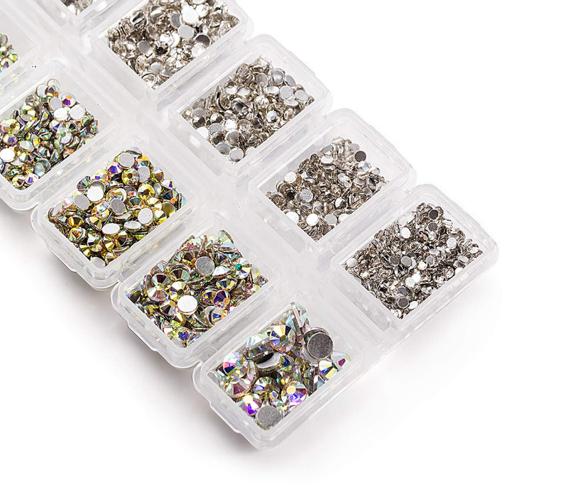 Zealer 3600Pcs 6 Sizes Flatback Crystal AB Rhinestones for Crafts and Nail Crystals Clear Rhinestones with Pick Up Tweezer and Rhinestone Picker Dotting Pen - BeesActive Australia