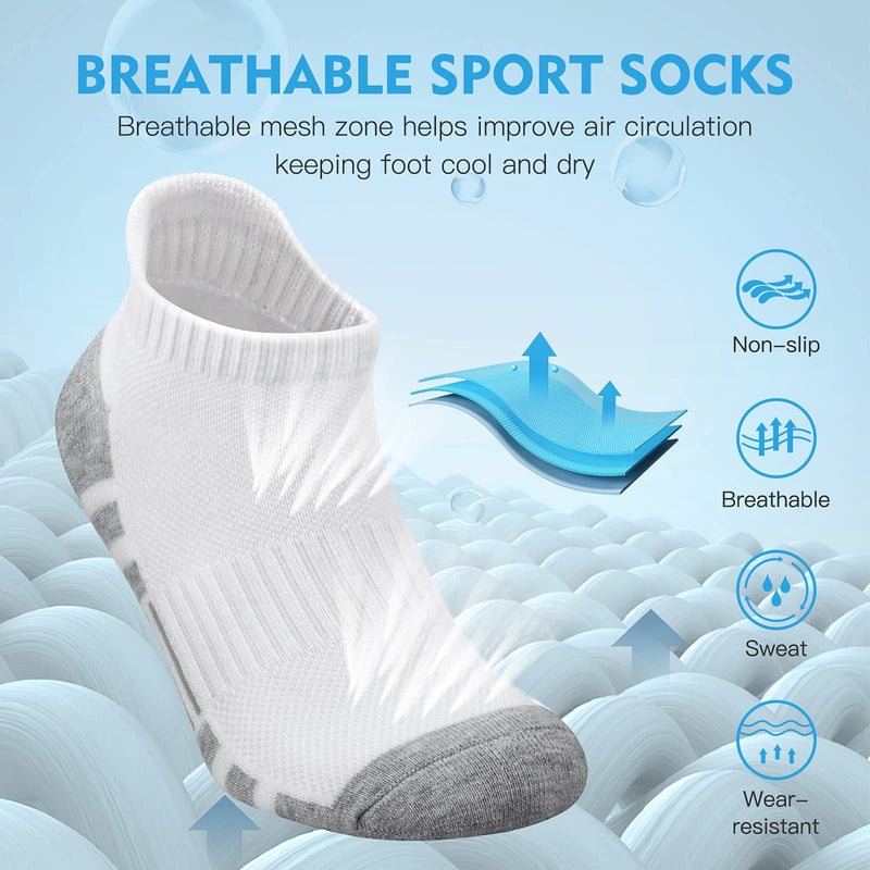 Felicigeely Ankle Athletic Running Socks Low Cut Sports Socks Breathable Cushioned Tab Socks for Men Women 6 Pairs 9-12 White - BeesActive Australia