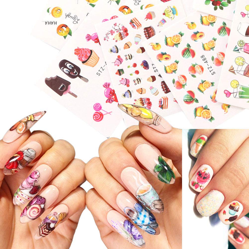 40 Sheets Nail Stickers Water Transfer Nail Art Decals Decoration Fruits Cakes Drinks Ice Cream Decoration Decals Stickers - BeesActive Australia