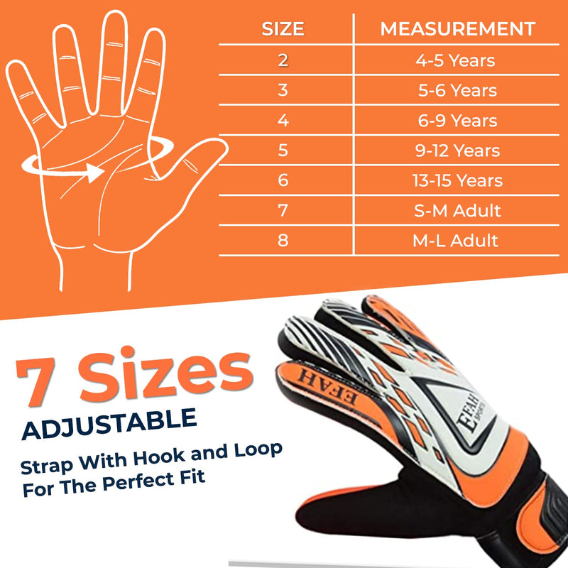 EFAH SPORTS Soccer Goalie Goalkeeper Gloves for Kids Boys Children Football Gloves with Strong Grips Palms Size 5 suitable for 9 to 12 years old Black/Orange - BeesActive Australia
