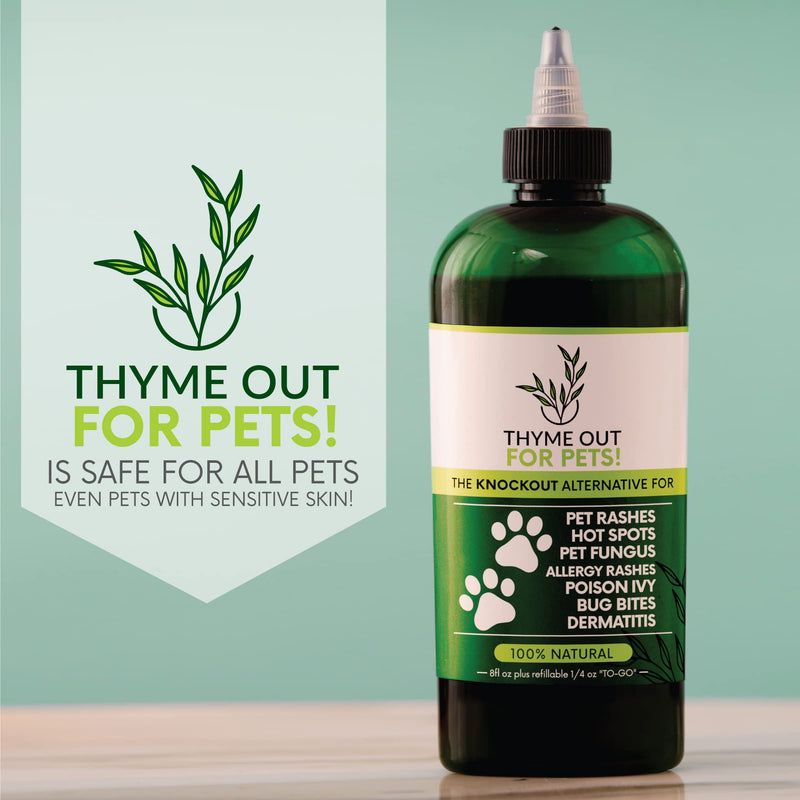 Thyme Out for Pets (8oz) - Natural Dog and Cat Itch Relief & Skin Treatment for Itchy Paws and Ringworm - Yeast Infection, Dandruff and Hot Spot Spray for Dogs - All Natural, Organic Blend - BeesActive Australia