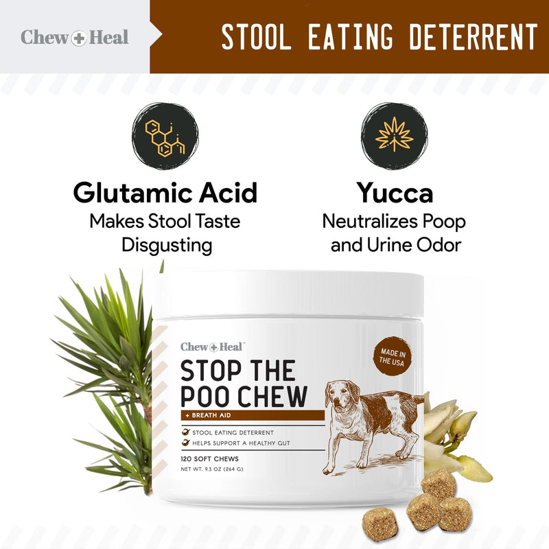 Stop The Poo Chew Coprophagia Treatment for Dogs - 120 Soft Chews Dog Treats for Bad Breath and Deterrent for Dogs Eating Poop - Boosts Gut Health - BeesActive Australia