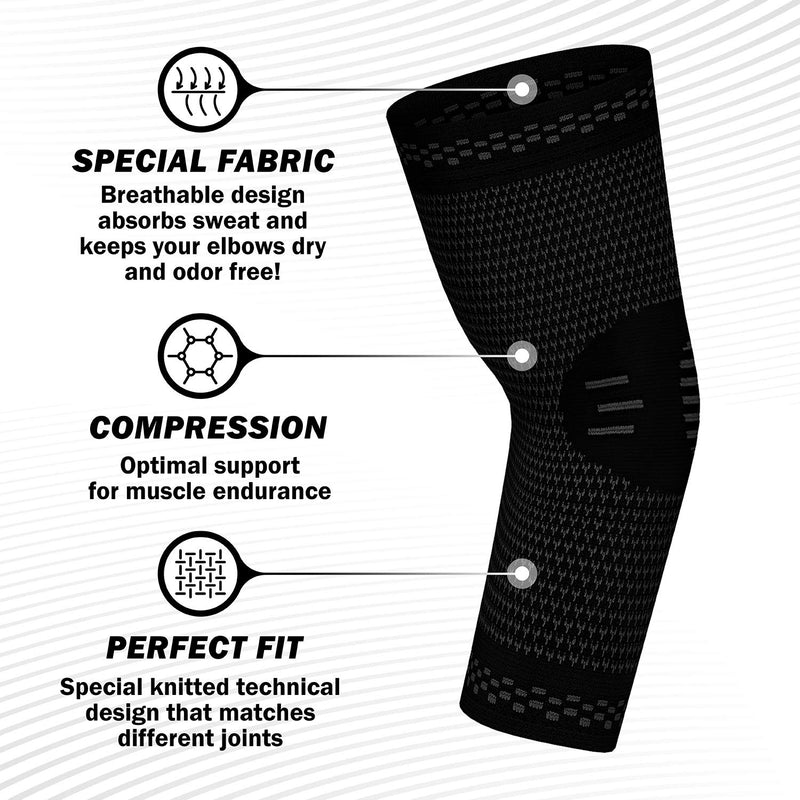 POWERLIX Elbow Support for Men/Women/Kids, 2 Pack Elbow Brace Compression Arm Support for Tendonitis, Tennis Elbow, Golfers Elbow, Support Sleeves for Sports Protection and Pain Relief, Black, Medium M - BeesActive Australia