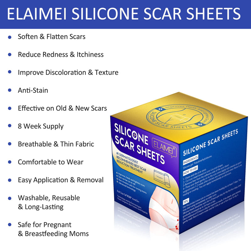 Upgrade Silicone Scar Sheets, Clear Scar Tape | Silicone Scar Tape Roll | Silicone Scar Strips Reusable Effective Scar Removal Sheets for C-Section Surgery Scar Keloid Burn Acne (1.6" x 120", 3M) 1.6" x 120", 3M - BeesActive Australia