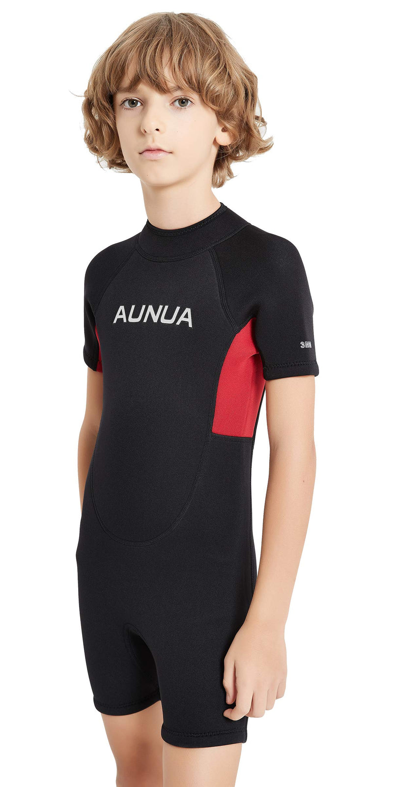 [AUSTRALIA] - Aunua Children's 3mm Youth Swimming Suit Shorty Wetsuits Neoprene for Kids Keep Warm Black Red 8 